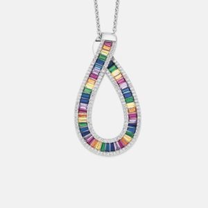 925 Sterling Silver rainbow pendant with gemstones necklace New